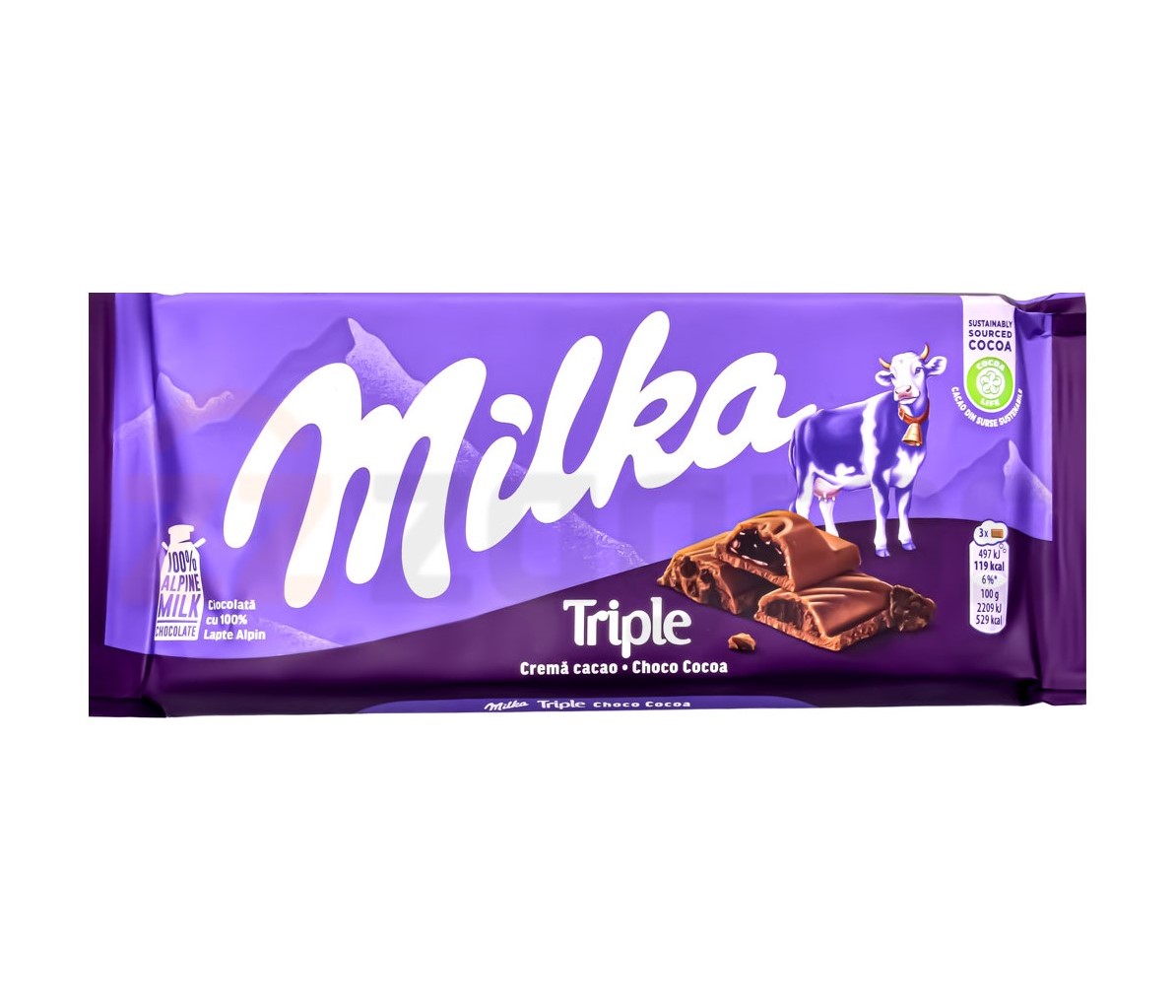 شکلات تخته ای میلکا مدل Triple با مغز شکلات